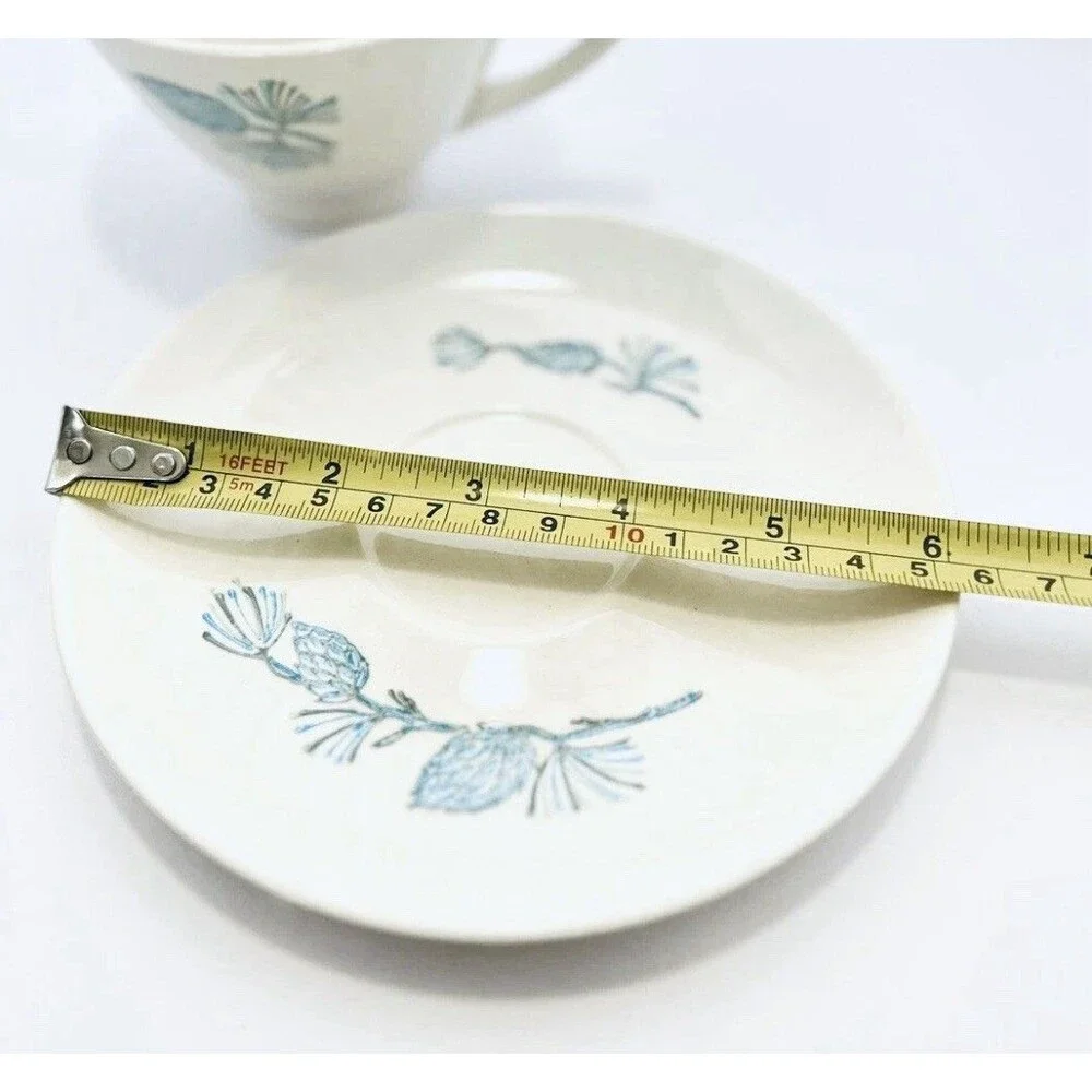 Vintage Marcrest Blue Spruce Pinecone Cup & Saucer 6oz Ivory MCM USA - Picture 5 of 9
